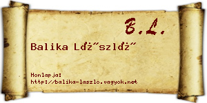 Balika László névjegykártya